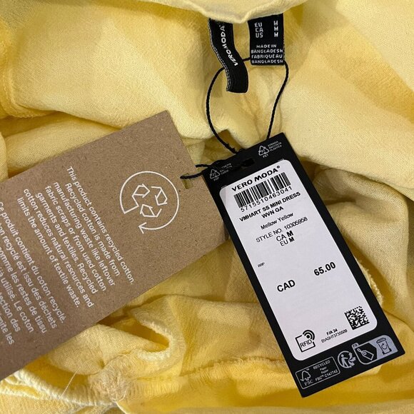 Vera Moda Women's Mellow Yellow Hart SS Mini Dress - NWT $65 - Picture 6 of 6